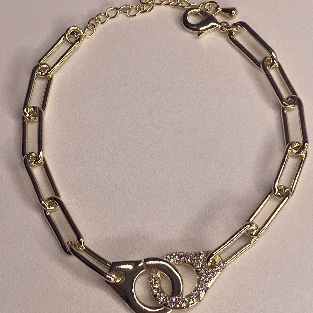 GOLD & PAVE CRYSTAL HANDCUFF BRACELET